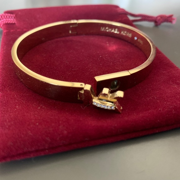 Michael Kors Logo Gold-Tone Pavé Crystal Hinge Bangle Bracelet Stainless Steel - Picture 4 of 8